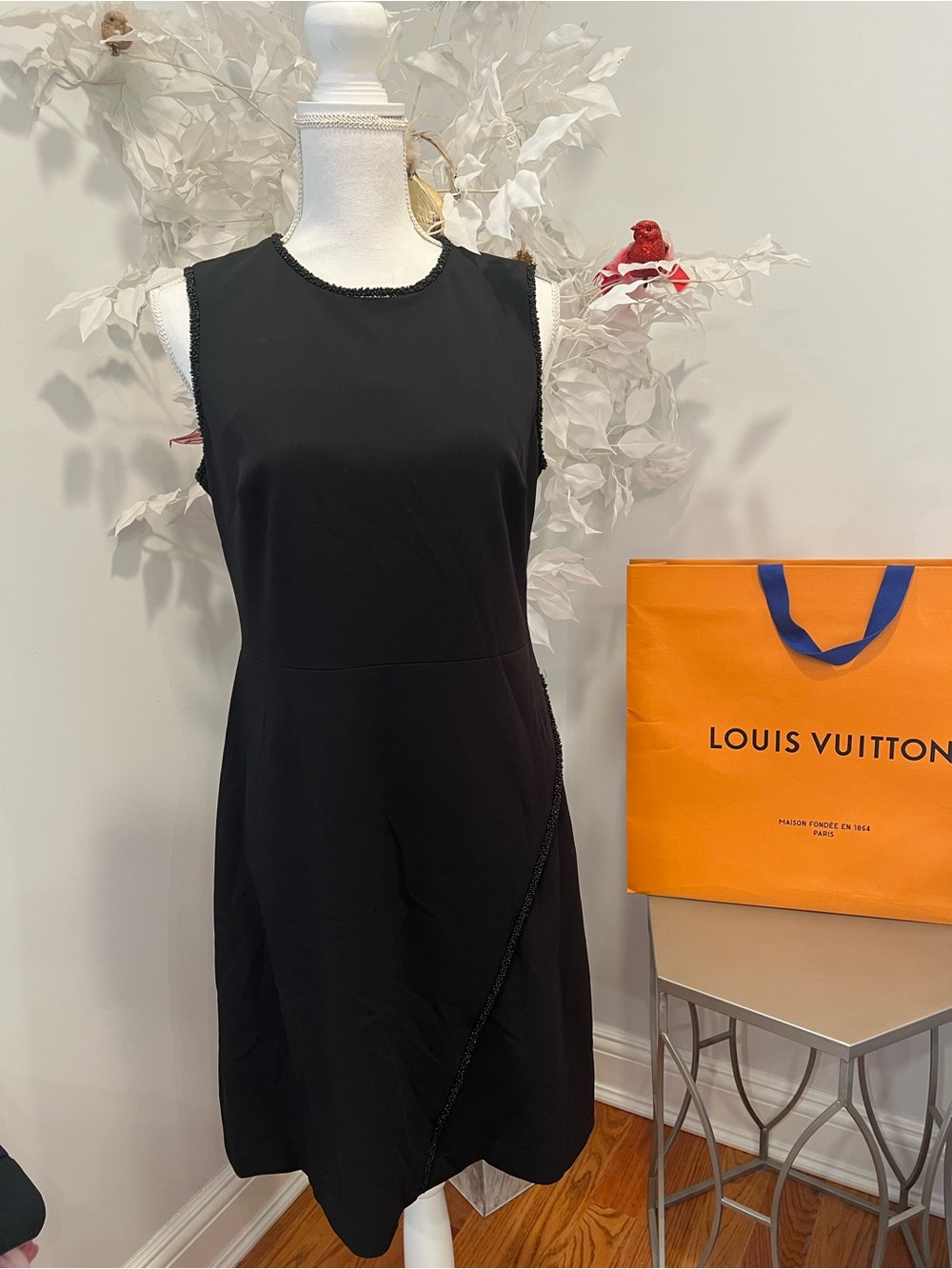 Dkny Black Sleeveless Midi Dress with Subtle Trim